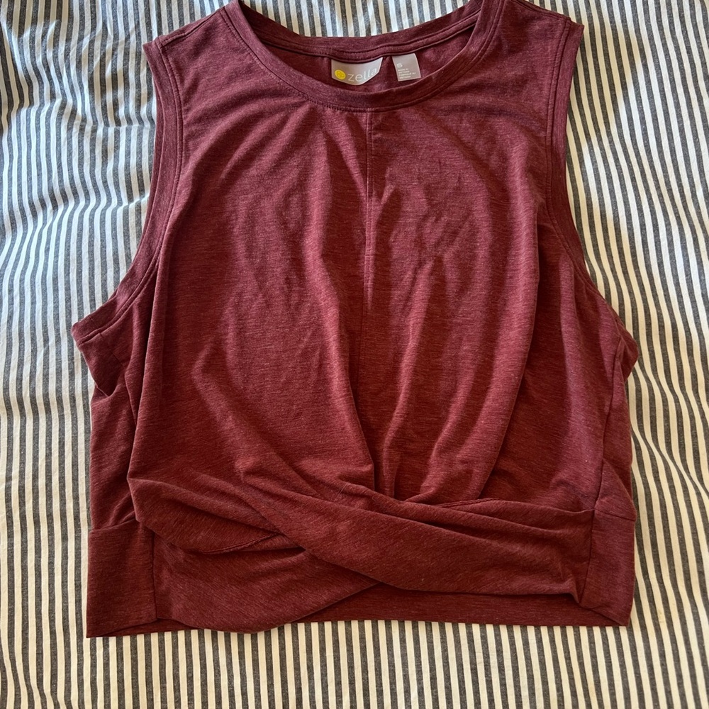 Zella Burgundy Sleeveless Twist Front Top